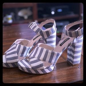 Nine West Blue and White Platform Sandals